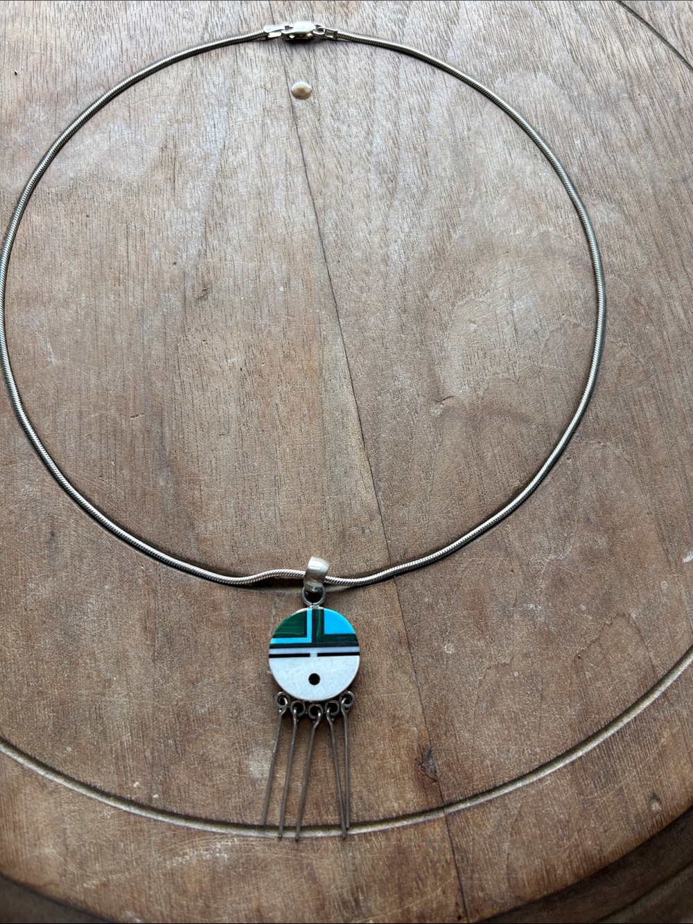 Zuni Sterling Silver Pendant Necklace with Turquoise Inlay